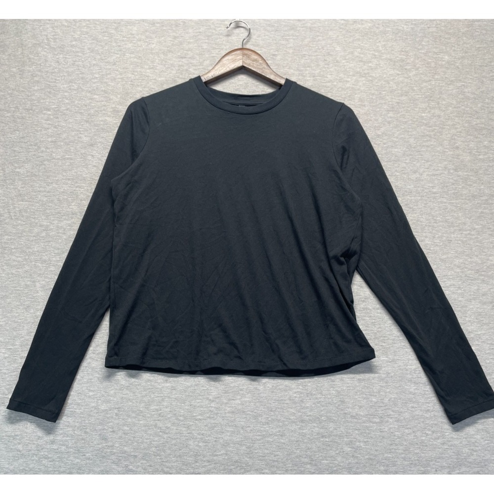 Women's Crop Shirt Top Small Black Cotton Blend Long Sleeve Everyday Wear Casual